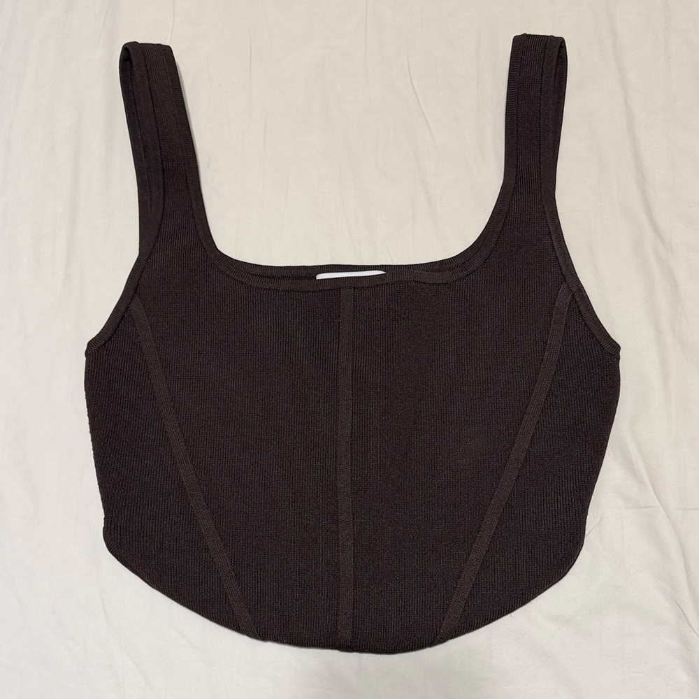 Babaton Sculpt Knit Square Neck Crop Top - Brown